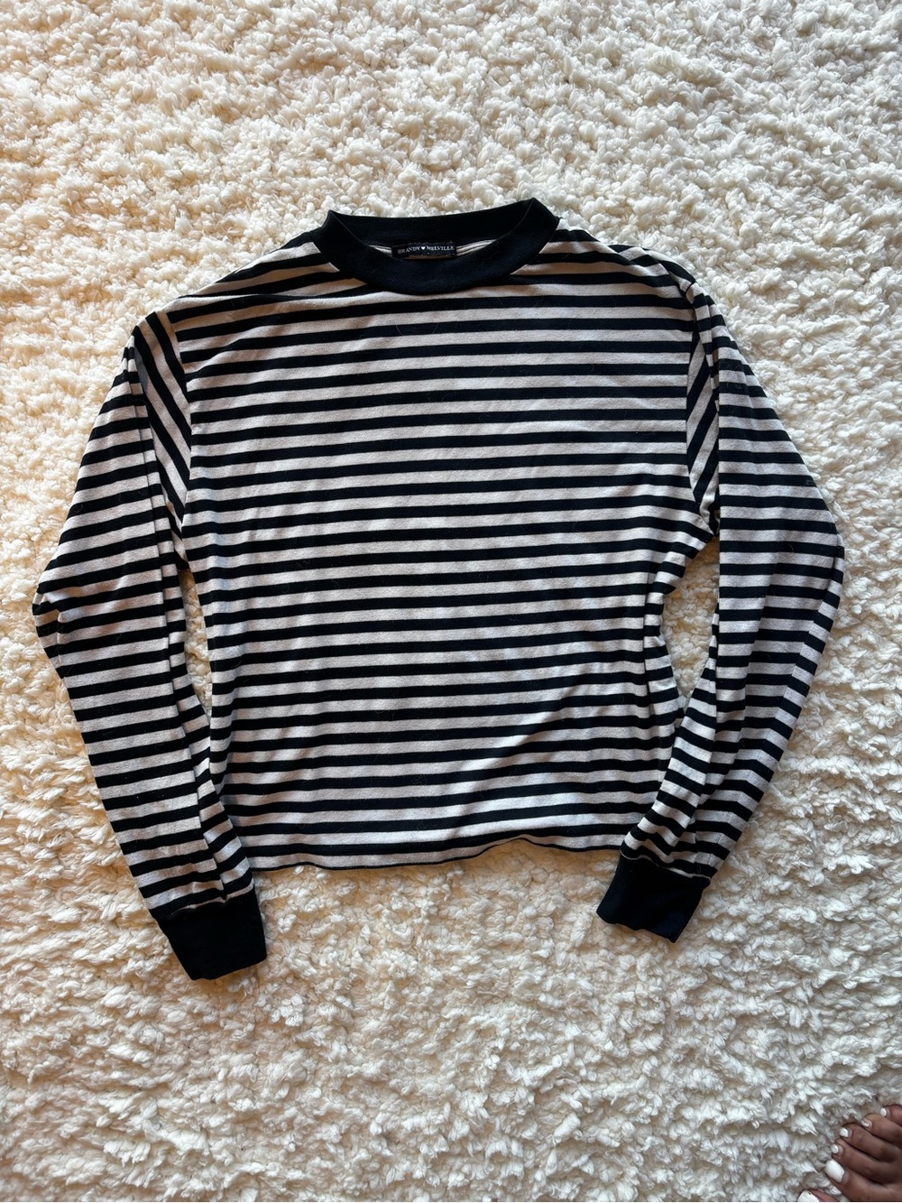 Striped Long-Sleeve Crewneck Top - Blue & White